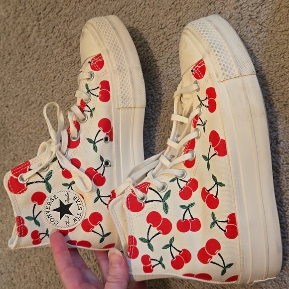 Converse White High-Tops with Cherry Design - Picture 7 of 10